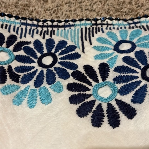 EUC Lafayette 148 White/Blue/Turquoise lined skirt size 10 w/sequins 100% Linen - Picture 4 of 6
